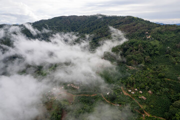 Top view Morning Mist and Viewpoint with Layers of Mountains