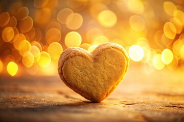 Fototapeta premium Double Exposure Valentine's Day Heart Cookie Stock Photo: Sweet Treat on Yellow Background