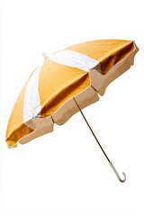 Sunny Yellow and White Striped Beach Umbrella Isolated on White Background