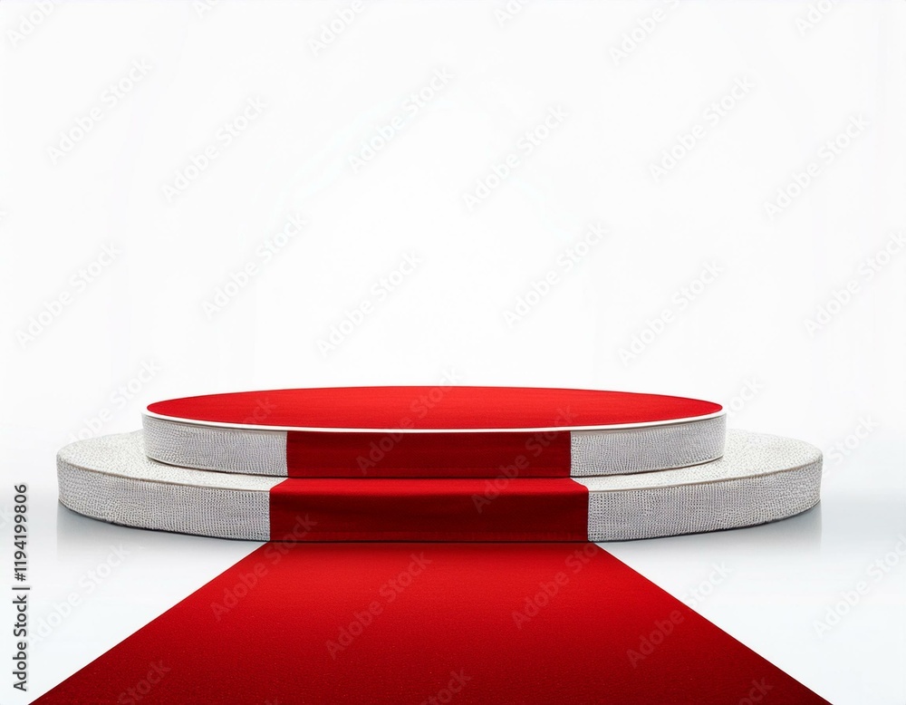 Poster empty podium or pedestal display on white background with red carpet and exclusive concept. generate