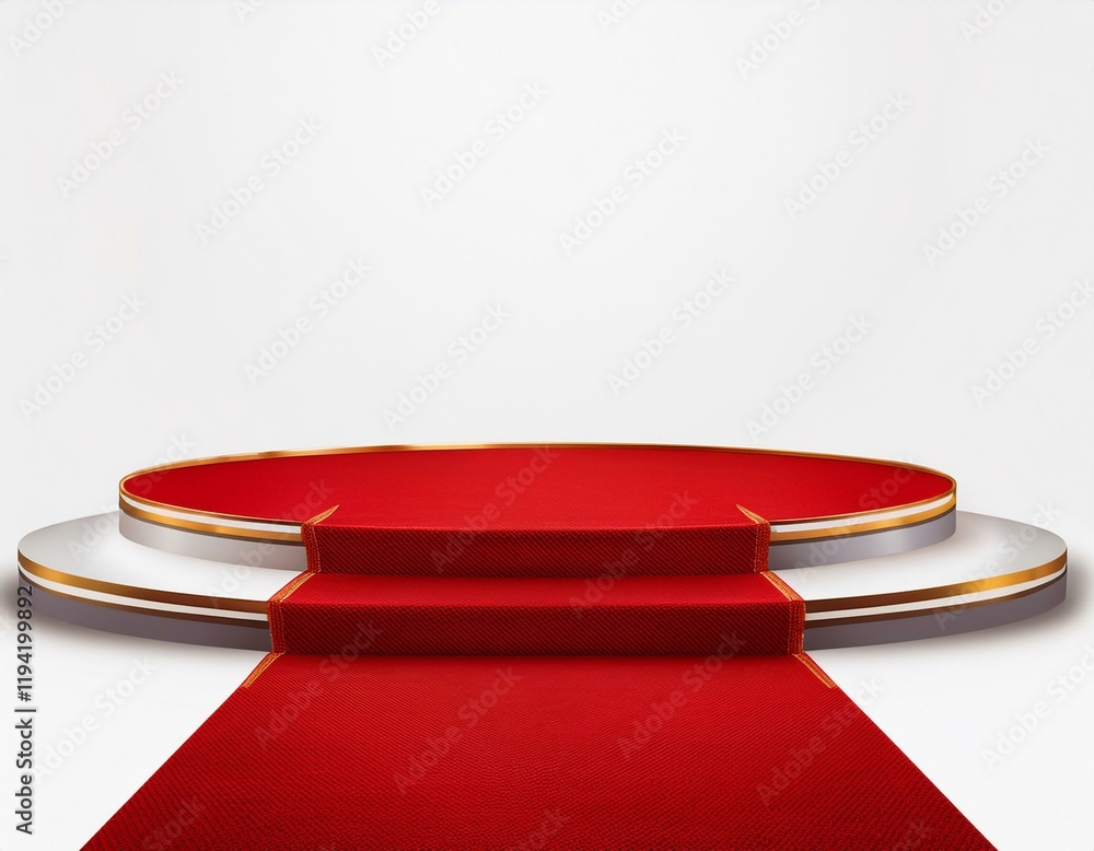 Poster empty podium or pedestal display on white background with red carpet and exclusive concept. generate
