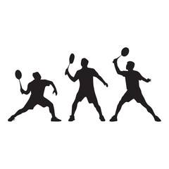 set of black various poses badminton players vector silhouettes