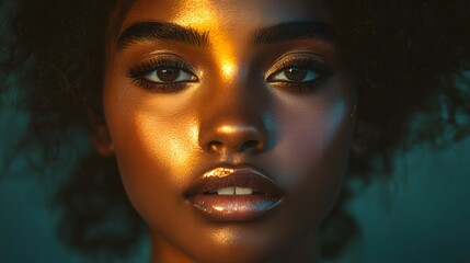Fototapeta premium Woman with golden bronzed cheeks