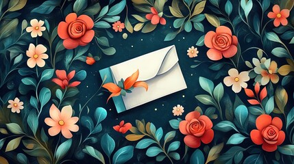 An artistic depiction of a diploma surrounded by blooming flowers, symbolizing growth and success