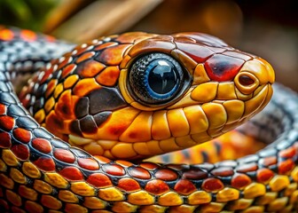 Fototapeta premium Eastern Fox Snake Macro Portrait: Striking Scales & Eyes, Wildlife Photography