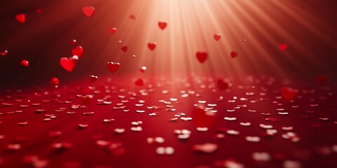 Romantic Red Hearts Falling on Red Background, Valentine's Day, Love, Passion, Affectionate, Festive,