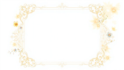 AI generative. Elements of ornate vintage frames. Border gold swirls motifs on white  background. Design for wedding invitations, greeting cards, royal certificates., food menu. 1
