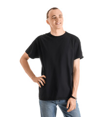 Fototapeta premium Handsome young man in stylish t-shirt isolated on white background