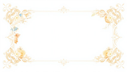 AI generative. Elements of ornate vintage frames. Border gold on white swirls motifs. Design for wedding invitations, greeting cards, royal certificates., food menu. 20
