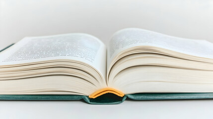 An open book with visible text lines in a black and white illustration represents knowledge, literature, and the fields of education and reading.