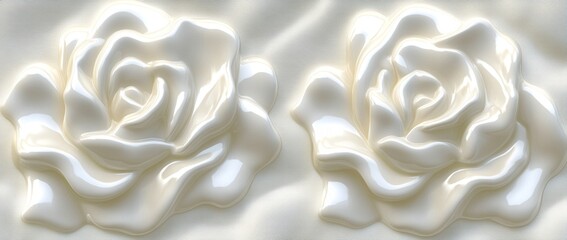 Elegant Creamy White Roses 3D Render, Glossy Floral Design, Luxurious Cream Texture, Beautiful High-Resolution