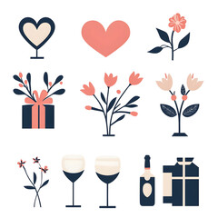 A set of icons a minimalist valentine days