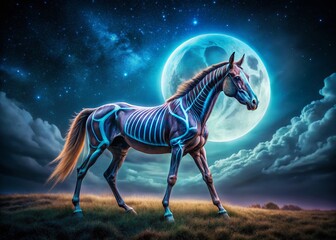 Fototapeta premium Ethereal Night Horse: Skeleton Paint in Moonlight Field Stock Photo