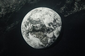 A detailed image of Earth in space, showcasing its continents and oceans against a dark, starry background.