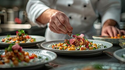 a chef is preparing exquisite dishes in the kitchen