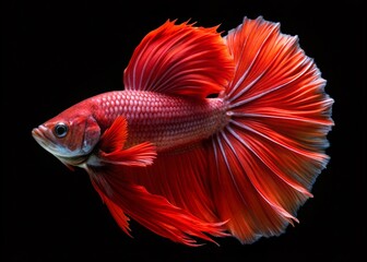 Fototapeta premium Fiery Red Siamese Fighting Fish on Black - Stunning Aquatic Macro Photography