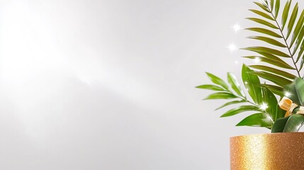 Golden Pot Lush Greenery Soft Light Background. AI Generated