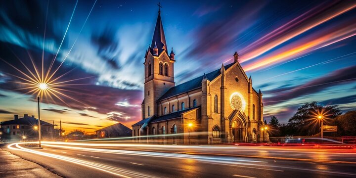 First Holy Communion Background: Long Exposure Light Trails & Church Architecture