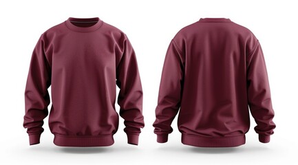 Maroon sweatshirt mockup with front and back view for fashion design and ecommerce