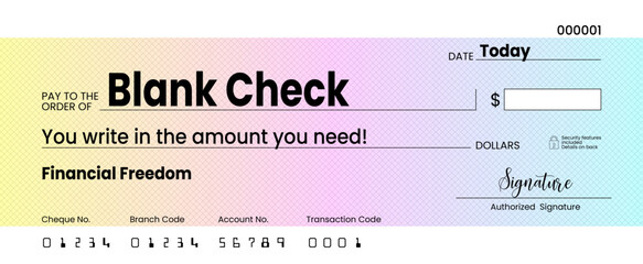 Blank check, bank cheque design, vector format