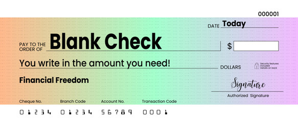 Blank check, bank cheque design, vector format