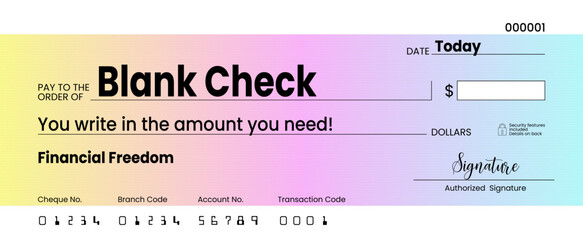 Blank check, bank cheque design, vector format