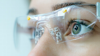 Enhancing human vision with advanced technology, showcasing futuristic eyewear. clear design highlights innovation and potential in visual enhancement