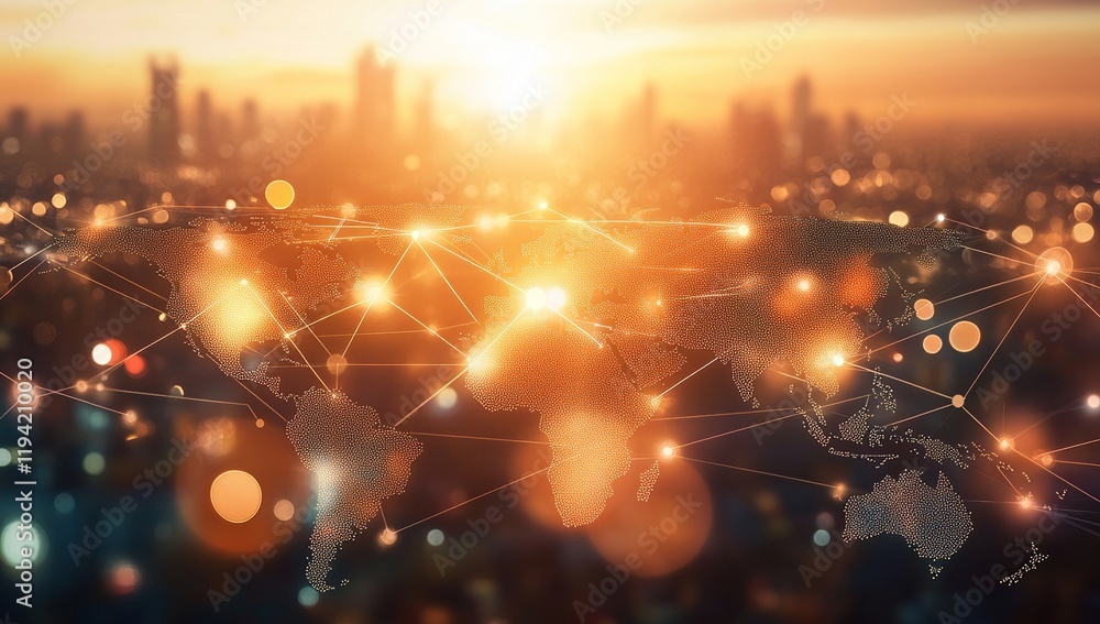 Poster global network: interconnections illuminate worldwide communications and data transfer efficiently