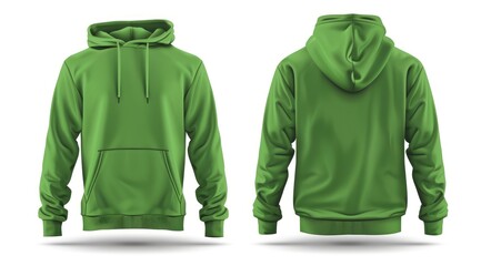 Isolated green hoodie front and back mockup for fashion display and clothing branding