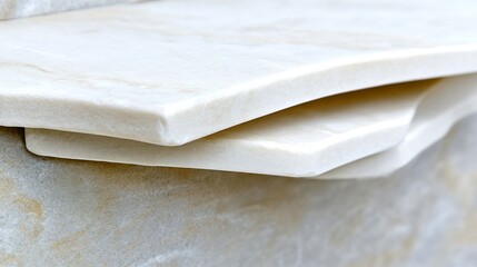 Obraz premium Smooth white stone shelves elegantly curve softly lit. AI Generated