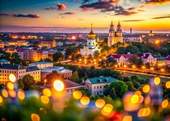 Obraz premium Gomel Cityscape at Dusk, Bokeh Lights, Belarus