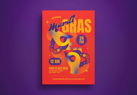Orange Quirky Illustration Mardi Gras Flyer Layout