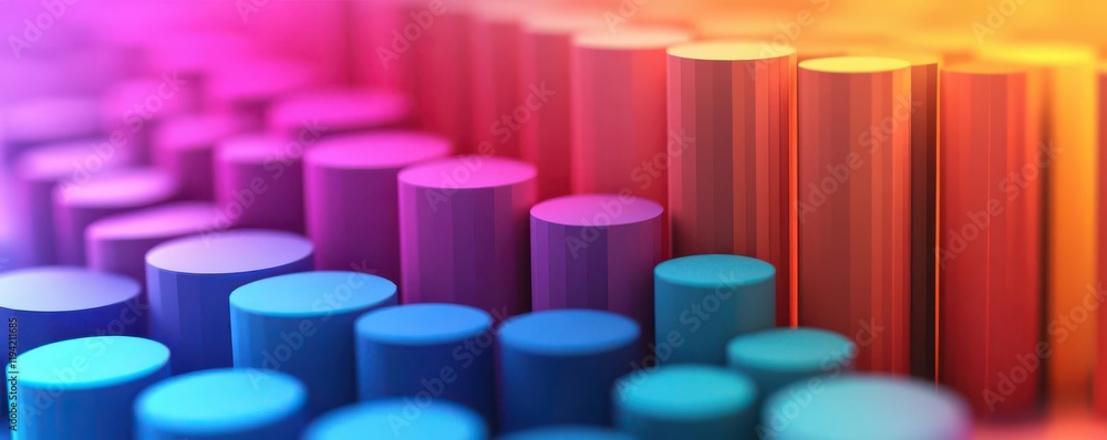 Poster a vibrant abstract image featuring colorful cylindrical shapes arranged in a gradient pattern, creat