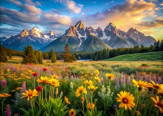 Fototapeta premium Grand Teton National Park Wildflower Meadow Summer Landscape Photography