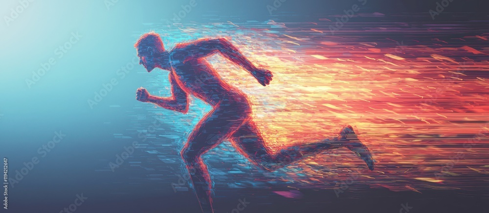 Aufkleber digital model of a running man focusing on optimal movement for health.