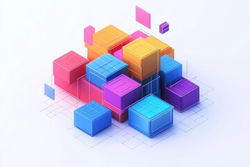 Obraz premium A colorful 3D arrangement of geometric blocks, showcasing vibrant hues and a modern, abstract design, representing creativity and digital innovation.