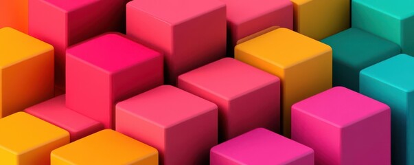 Obraz premium A vibrant arrangement of colorful blocks, showcasing shades of pink, yellow, and teal in a visually appealing pattern.