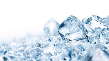 Clear Ice Cubes on Bright Surface with Soft Focus and Light Reflection