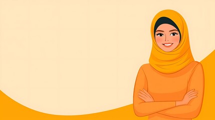 Smiling Muslim businesswoman sharing, Smiling Muslim Businesswoman in Bright Background