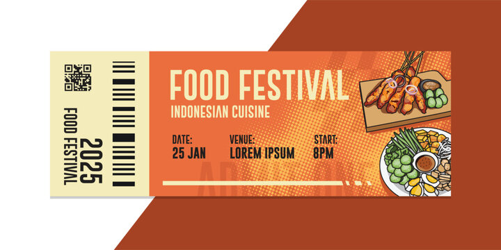Ticket Food Festival Flat Design Template Isolated