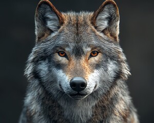 Obraz premium Digital art of a wolfs head with a piercing look, detailed fur, and a lifelike expression, creating a stunning portrayal of this wild creature