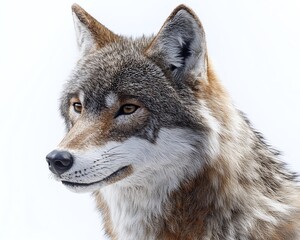 Obraz premium Digital art of a wolfs head with a piercing look, detailed fur, and a lifelike expression, creating a stunning portrayal of this wild creature