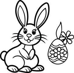 A cute cartoon bunny silhouette vector illustration, cartoon rabbit line art vector design, cartoon bunny icon