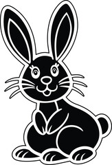A cute cartoon bunny silhouette vector illustration, cartoon rabbit line art vector design, cartoon bunny icon