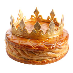 butter cake with crown baked on it against white background