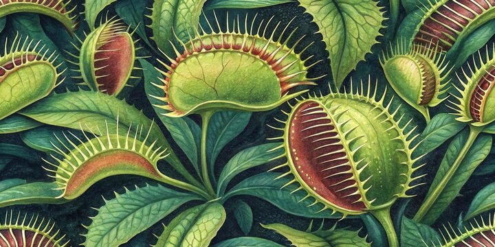 Vibrant venus flytrap close-up: detailed botanical carnivorous plant illustration