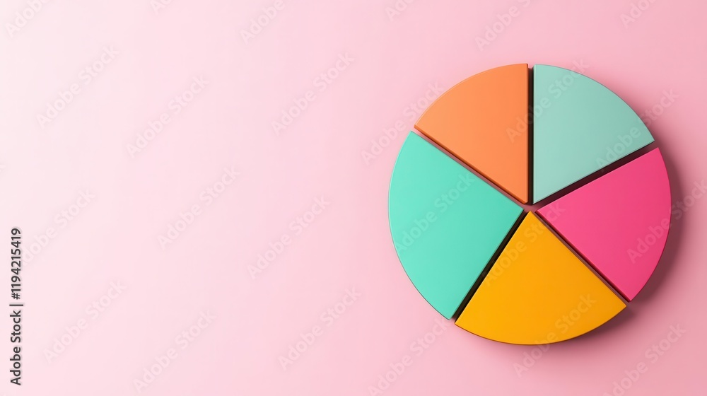 Poster a colorful pie chart on a pink background, illustrating sections in vibrant hues for visual data rep