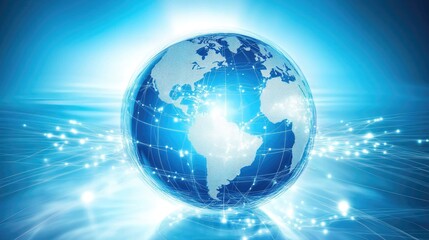 Fototapeta premium Global Network: A stylized image of Earth, glowing with digital connections, symbolizing global connectivity, technological advancement, and the interconnected world. 