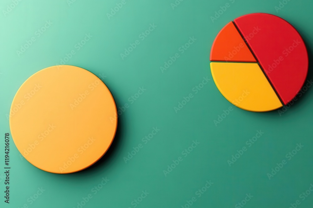 Poster two circular shapes, one solid orange and the other segmented with red and yellow, are set against a