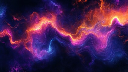 Fototapeta premium Vibrant Cosmic Waves Flowing Dynamically Across a Dark Nebula, Abstract Art with Energy and Light